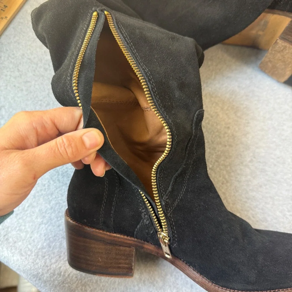 Coach Palmera 2‎ Over The Knee Boots Suede Leather Gold Zipper Buckle Black 8B